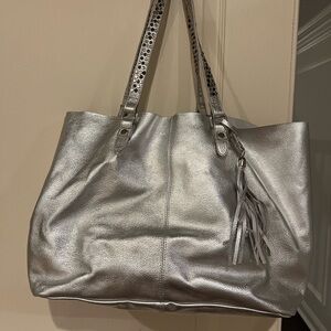White House Black Market Silver shoulder tote